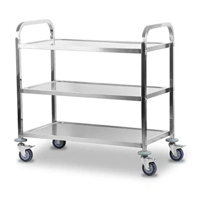 Afbeelding van Mahlzeit Roestvrijstalen serveerwagen met 3 etages, 101,5 x 95 48,5 cm, wielen en parkeerremmen, afwaswagen, trolley