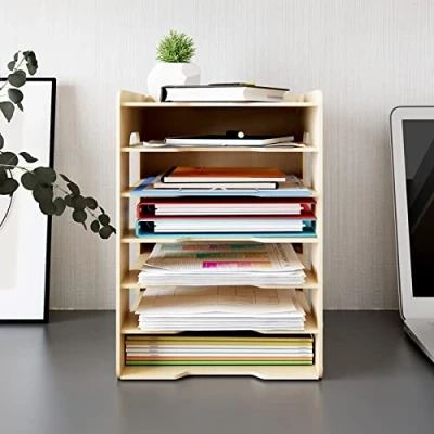 Afbeelding van PUNCIA 7 laags houten kantoor thuis bureau organizer A4 papier houder brievenbakje sorter documentenboek brievenbus factuur tijdschriftenrek voor school