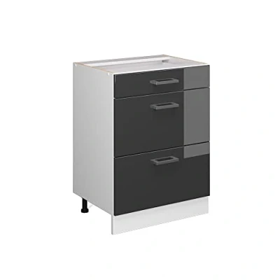 Afbeelding van Vicco Keukenonderkast R Line, Antraciet Hoogglans/Wit, 60 cm met laden, zonder werkblad