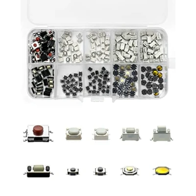 Afbeelding van QWORK® 250 stuks touch drukknopschakelaar, microschakelaar, met kunststof doos, voor afstandsbediening van de auto, 10 soorten