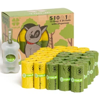 Afbeelding van YORJA Biologisch Afbreekbare Hondenpoepzakjes, 510 stuks met Dispenser, Extra Dik en Sterk 100% Lekvrij
