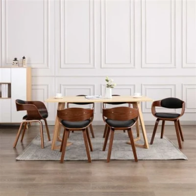 Afbeelding van Eetkamerstoelen 6 st gebogen hout en kunstleer
