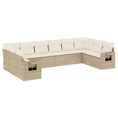Afbeelding van vidaXL 10 delige Loungeset met kussens poly rattan beige