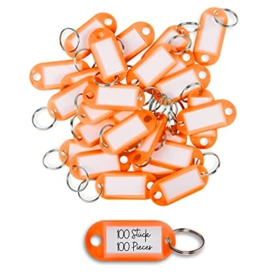 Afbeelding van WINTEX Sleutelhanger met Labels 100 stuks Heavy Duty Sleutelringen Gekleurde ring en etiket Oranje