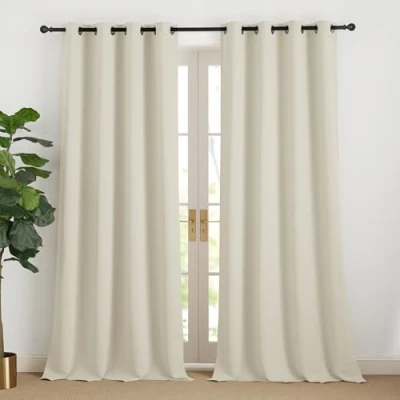 Afbeelding van NICETOWN Verduisteringsgordijnen en gordijnen voor binnen, met oogjes, raamdecoratie, warmte isolatie, huis, slaapkamer, woonkamer, L 140 bij H 240 cm, lichtbeige, 2 stuks
