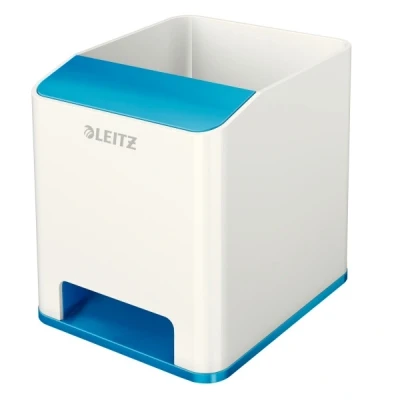 Image de Leitz Pot à Crayons avec Fonction d&#039;Amplification de Son, Blanc/Bleu métallisé, WOW, 53631024