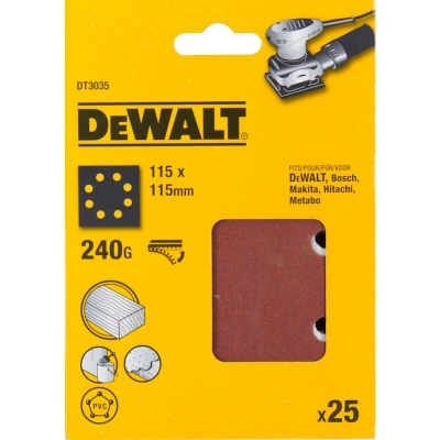 Image de DEWALT DT3035 QZ papier de verre 1/4 115x115mm perforé velcro grain 240 (25 pcs)