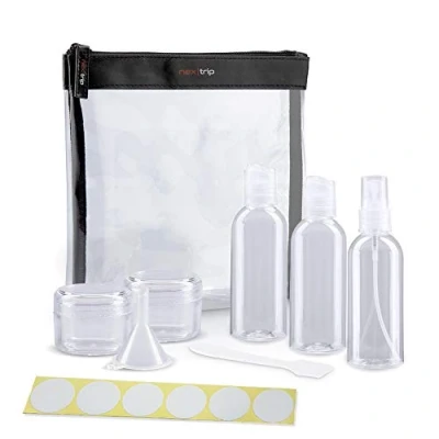 Afbeelding van nextrip Transparante toilettas + vloeistofreservoir, toilettas, transparant, vliegtuig, reisset, zwart.