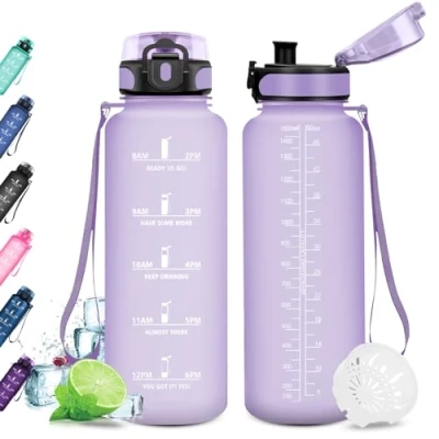 Afbeelding van KollyKolla Sportfles, 1,5 liter, sportfles met tijdweergave, BPA vrij, waterfles voor volwassenen, school, gymnastiek, fitness