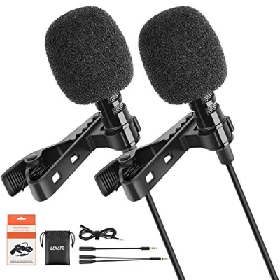 Afbeelding van LEKATO Set van 2 omnidirectionele Lavalier microfoons om op te klikken, compatibel met Android/iPhone/camera/pc voor interviews, YouTube, opname, videoconferenties