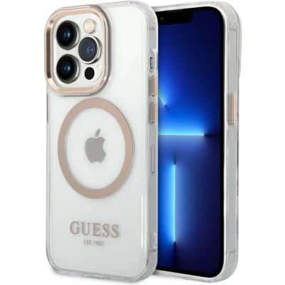Afbeelding van Guess geschikt voor Apple iPhone 14 Pro Hoesje MagSafe Hard Case Metal Outline
