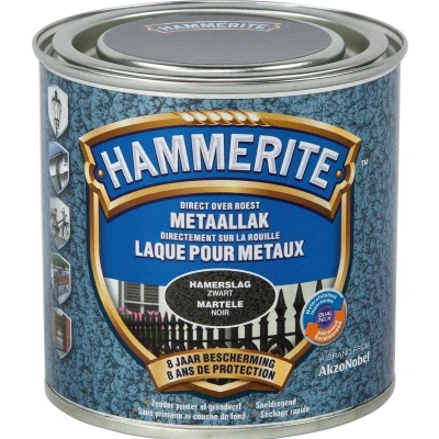 Afbeelding van Hammerite Metaallak Hamerslag Zwart 0.25L