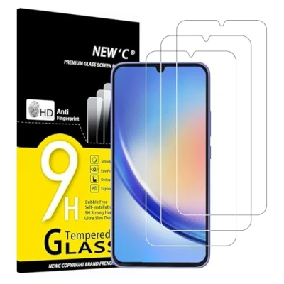 Afbeelding van NEW&#039;C 3 stuks gehard glas voor Samsung Galaxy A34 5G, displaybeschermfolie effectief tegen krassen zonder luchtbellen extreem robuust (0,33 mm HD ultra transparant) hardheid 9H