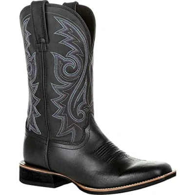 Afbeelding van KKPW Cowboylaarzen Wijde Klassieke Vintage Mid Kuit Geborduurde Puntige teen Blokhak Lange Slip on Laarzen, Bruin, zwart.