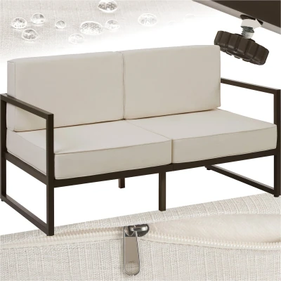 Afbeelding van tectake® Tuin loungebank Comosa Voor 2 personen Tuinbank zits Loungesofa Waterafstotende en ultradikke zit rugkussens Draagkracht 125kg per zitplaats Bruin/beige