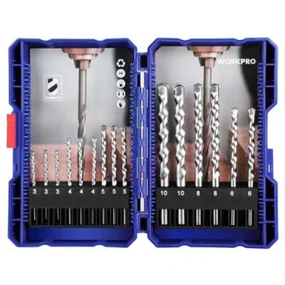 Afbeelding van WORKPRO 15 stuks metselboor met koffer, boorhamer, hardmetalen punt voor beton, glas, baksteen, kunststof, cement en tegels