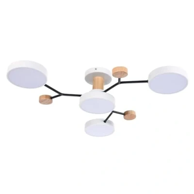 Afbeelding van Schindora Led plafondlamp, 4 koppen, 36 W, warmwit, 3000 K, plafondkroonluchter van hout, 66 cm, voor woonkamer, keuken, eetkamer, kantoor, thuiskantoor, kinderkamer