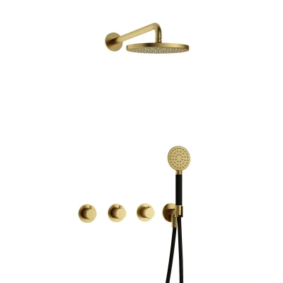 Afbeelding van Hotbath Cobber Regendoucheset IBS70 Geborsteld Messing PVD Ronde handdouche 20cm Hoofddouche Wandarm Handouche met wandhouder
