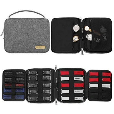 Afbeelding van SIMBOOM horlogeband Organizer Bag, Uitbreidbare draagtas morsbestendig nylon bevat 20 horlogebanden Opbergtas Case Pouch voor de meeste maten horlogebanden, pin of horloges, grijs