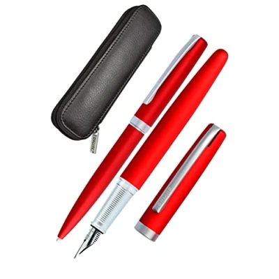 Afbeelding van Online Eleganza Schrijfset, vulpen, balpen en leren etui, Iridiumveren, navulbaar, geschenkdoos, kleur rood