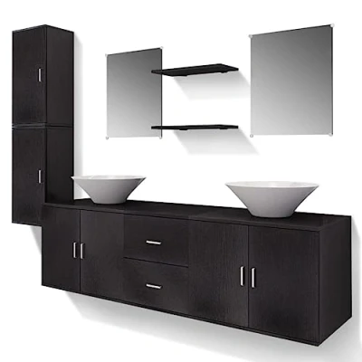 Image de vidaXL Mobilier de salle bain avec lavabo 9 pcs Noir272229