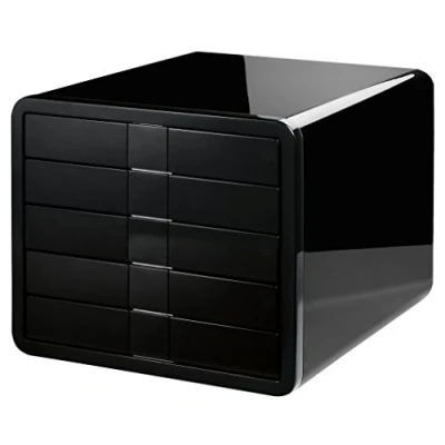 Afbeelding van HAN 1551 13, ladenbox met 5 laden tot A4/C4, uittrekblokkering, discreet beletteringsconcept reddot design award voor orde op het bureau, hoogglanzend zwart