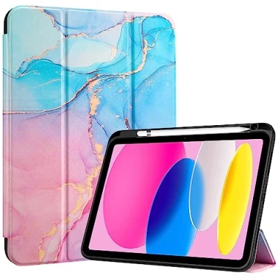Afbeelding van ProCase iPad 10e generatie 2022 10,9 inch hoes met penhouder, Smart Case Cover schokbestendig transparante achterkant beschermhoes compatibel Bluemarble