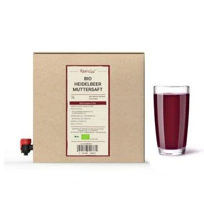 Afbeelding van 3 liter biologisch bosbessensap 100% direct sap van rijpe biologische bosbessen, zonder toevoegingen in praktische sapdoos