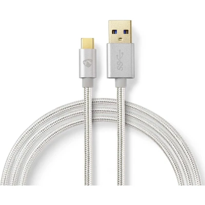 Afbeelding van USB A naar C kabel 2 meter 3.0 (Vertind koper, Nylon, Zilver)
