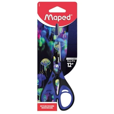 Afbeelding van Maped Schaar 16 cm Deepsea Paradise Comfortabele ringen met zachte coating Messen van roestvrij staal Schoolschaar vanaf 12 jaar Voor middelbare en school