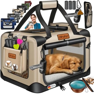 Afbeelding van LOVPET® reisBench Hondenbench hondenbox honden transportbox opvouwbaar incl. transportzak hondenbak voor huisdieren, en katten XXL, Beige