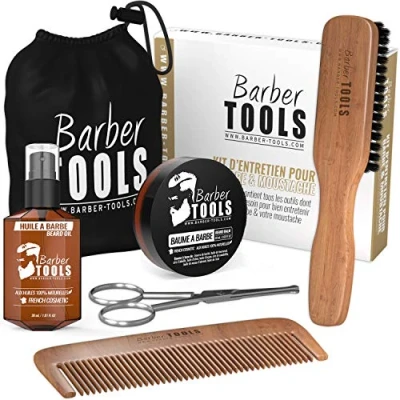 Afbeelding van Kast: borstel + kam schaar olie balsem zak / baard kit barber tools