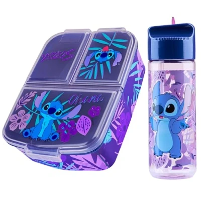 Afbeelding van Disney Stitch Kids Lunchbox met vakken en waterfles voor school (blauw/paars)