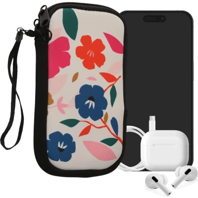 Afbeelding van kwmobile hoesje voor smartphones M 5,5&quot; hoes van Neopreen Bonte bloemen design roze / donkerblauw crème binnenmaat 15,2 x 8,3 cm