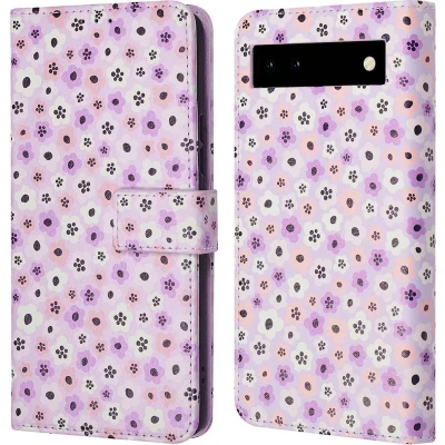 Afbeelding van iMoshion Hoesje Geschikt voor Google Pixel 6a Met Pasjeshouder Design Bookcase smartphone Meerkleurig / Purple Flowers