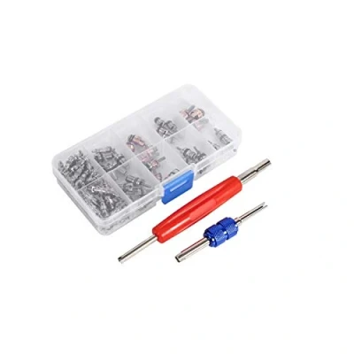 Afbeelding van Qiilu 102 stuks airconditionerventielset assortiment A/C R134a / R12 koeling trekventiel Stem Cores Tool Kit