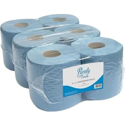 Afbeelding van Blake &amp; White Purely Smile 6 rollen papieren handdoeken, dubbellaags, voor centrale dispenser, 400 vellen, blauw