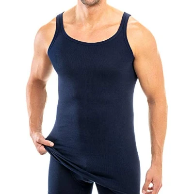 Afbeelding van HERMKO 3007 heren tricot extra lang (+ca. 10 cm), tanktop van 100% biologisch katoen, Donkerblauw