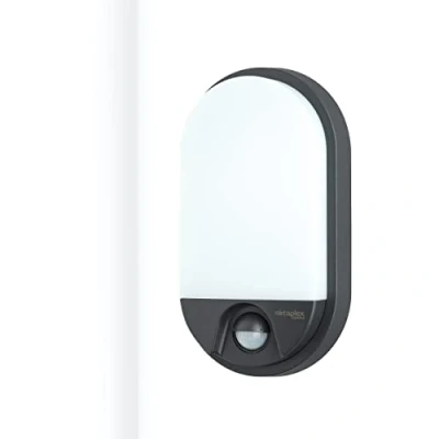 Afbeelding van oktaplex lighting Led buitenlamp ovaal met bewegingsmelder Lumi Motion IP54 10 W 800 lm 3000 K antraciet buitenwandlamp