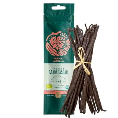 Image de PREMA VANILLA Gousse de Vanille Bourbon Premium Madagascar Naturelle et Bio 14 18cm 2 Gousses plus 1 Offerte