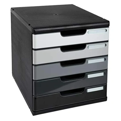 Afbeelding van Exacompta Ref. 301794D MODULO A4 Doos met 5 gesloten laden voor A4+ documenten, buitenafmetingen: diepte 35 x 28,8 hoogte 32 cm Zwart/grijs gradiënt