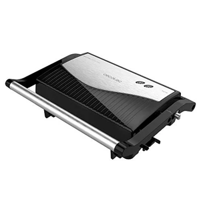 Image de Cecotec Rock&#039;nGrill 750 Full Open Grille électrique, W, fer à croque monsieur, revêtement en pierre RockStone, ouverture 180, surface 23 x 14,5, pince de fermeture et trou range câbles