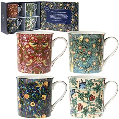 Afbeelding van lesser and pavey LP93068 set van 4 keramische mokken William Morris 12 x 8 9 cm, meerkleurig
