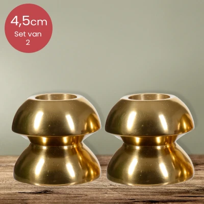 Afbeelding van Gouden aluminium duo kandelaars voor 2 kaarsen 9,5 cm kerstdecoratie kerst luxe theelichthouder kaarsjes