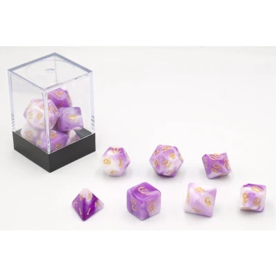 Afbeelding van Dobbelstenen Paars/Wit 7 set Brick