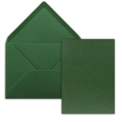 Afbeelding van 100 afzonderlijke kaarten met enveloppen, DIN A6/C6, mosgroen, 14,8 x 10,5 cm, zonder vouwen