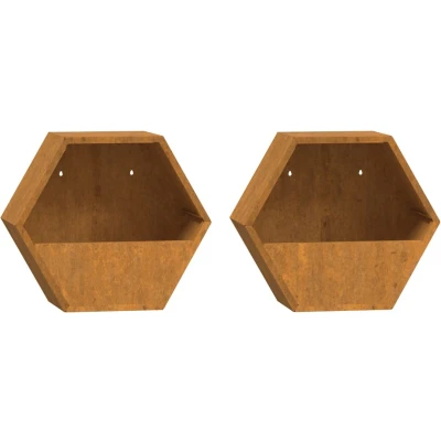 Afbeelding van Plantenbakken wandmontage 2 st 30x10x25 cm cortenstaal roestig