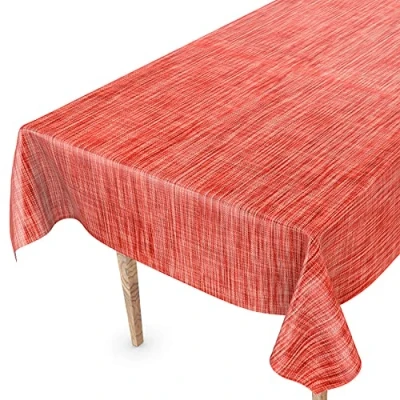 Afbeelding van Afwasbaar tafelzeil, tuintafelkleed in linnenlook, met snijrand, 140 x cm, rood