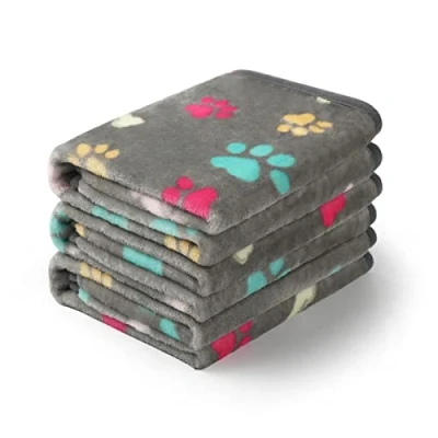 Afbeelding van luciphia Pluche deken, zeer zacht, voor honden/katten, 3 delig, pootmotief, grijs, S (60 x 40 cm)