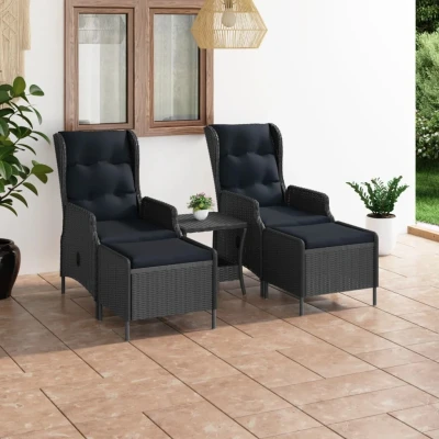 Afbeelding van 3 delige Loungeset met kussens poly rattan donkergrijs